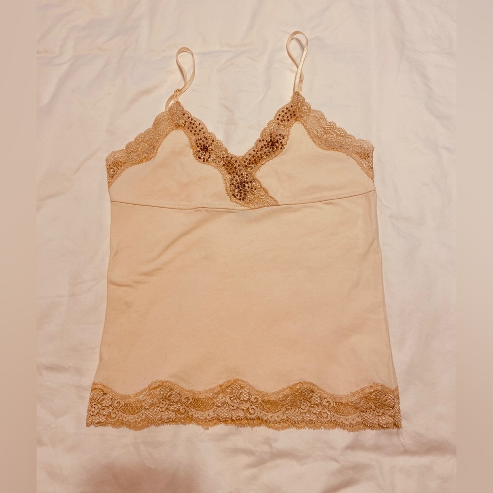 Abercrombie & Fitch Vintage Tank Top with Lace/Beading Detail Size Small